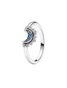 Pandora Celestial Moon Sterling Silver Ring With Night Blue Crystal An...