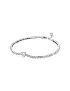 Pandora Heart Sterling Silver Tennis Bracelet With Clear Cubic Zirconi...