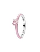 Pandora Heart Sterling Silver Ring With Orchid Pink Crystal And Glitte...