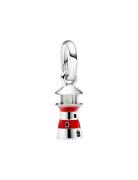 Pandora Lighthouse Sterling Silver Dangle With Red Enamel And Milky Gr...