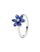 Pandora Herbarium Cluster Sterling Silver Ring With Princess Blue Crys...