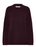 Selected Slfsia Ras Ls Knit Long V-Neck Noos Burgundy