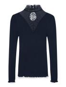 Rosemunde Rwbeatha Silk Ls Lace T-Shirt Marinblå