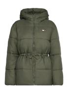 Tommy Jeans Tjw Hooded Midi Puffer Jacket Khaki Green