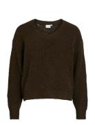Vila Vilampe V-Neck L/S Knit Top-Noos Brun