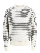 Jack & J S Jjsoho Ollie Stripe Knit Crew Neck Kräm