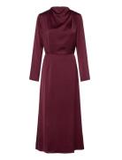 Bubbleroom Satin High Collar Midi Dress Burgundy