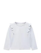 Mango Frills Cotton T-Shirt Blå