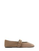 Mango Suede Leather Ballet Flats Beige