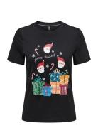 ONLY Onlxmas Life Yrsa Christmas S/S Top Jrs Svart