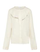 Mango Crinkled Ruffle Shirt Kräm