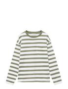 Mango Chest-Pocket Striped T-Shirt Khaki Green