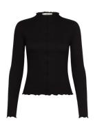 Mango Ribbed T-Shirt With Scalloped Trim Svart