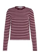 Mango Long-Sleeved Striped T-Shirt Burgundy