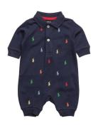 Ralph Lauren Baby Polo Pony Soft Cotton Polo Coverall Blå