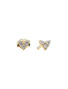 Pandora Heart 14K Gold-Plated Stud Earrings With Clear Cubic Zirconia ...
