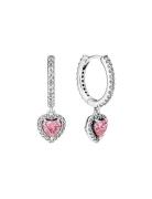Pandora Heart Sterling Silver Hoop Earrings With Fancy Pink And Clear ...