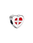 Pandora Denmark Flag Heart Sterling Silver Charm With Red And White En...