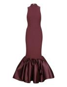 ROTATE Birger Christensen Fitted Maxi Dress Burgundy