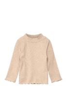 Mango Ribbed High Neck T-Shirt Beige
