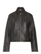 Mango Lapels Leather Jacket Svart