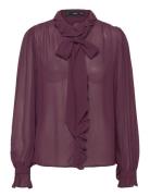 Mango Ruffled Blouse With Scarf Burgundy