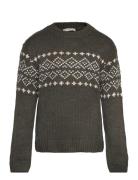 Mango Jacquard Knitted Sweater Khaki Green