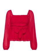 Bubbleroom Square Neck L/S Georgette Blouse Röd