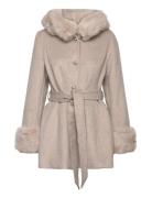Bubbleroom Hooded Wool Blend Coat Beige