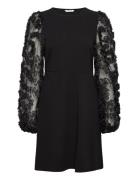 Bubbleroom 3D Floral Sleeve Short Dress Svart