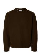 Selected Slharne Ls Knit Relaxed Wool Crew Neck Brun