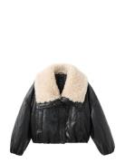Mango Faux-Leather Jacket With Shearling Collar Svart