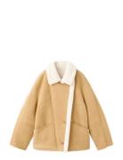 Mango Suede-Effect Jacket With Shearling Collar Beige