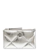 Tory Burch Kira Diamond Quilt Metallic Zip Card Case Silver