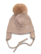 Huttelihut Bonnet Wool Knit Alpaca Pompom Beige